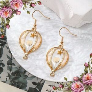 Preserved Dried Flower Handmade Resin Flower
 Hot Air Balloon drop Earrings‎